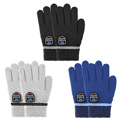 MIG4U 3 Pairs Kids Winter Magic Gloves for Boys and Girls, Warm Knit Children Cold Weather Glove Napping Liner