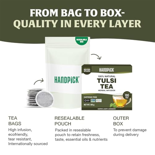 Image of HANDPICK Tulsi Tea (100 Teabags) Original Holy Basil Tea leaves from India