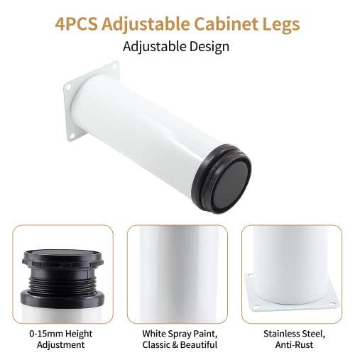 Bivethoi Adjustable Cabinet Legs Set Of 4, 6 Inch / 150Mm Sofa Legs Replacement Furniture Feet, Stainless Steel Vanity Legs Couch Foot Metal Dresser Legs For Shelf Futon Coffee Table (White) #TOP2