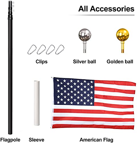 Wevalor 25Ft Telescoping Flag Pole Kit, Heavy Duty Aluminum In Ground Telescopic Flag Pole With 3X5 American Flag, Outdoor Old Glory Flagpole Kits For Outside, Yard, Residential Or Commercial, Black #TOP5