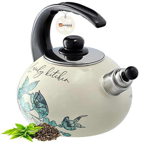KADAX Bouilloire Sifflante en Acier 2.2L, Théière Émaillée pour Cuisinières à Induction et à Gaz, Dotée d'une Poignée Ergonomique et d'un Sifflet...