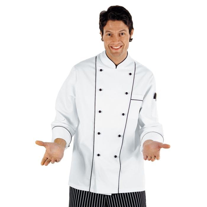 I.sacco Giacca Cuoco Profilata Unisex in 100% Cotone (Bianco+nero)