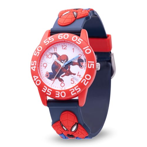 Image of Marvel Spiderman Watch for Kids - Spiderman Watch Boys - Spider-Man Watches for Boys 4-6 - Kids Toys - - Marvel Toddler - Teen - Red Bezel - Multicolor Nylon Strap