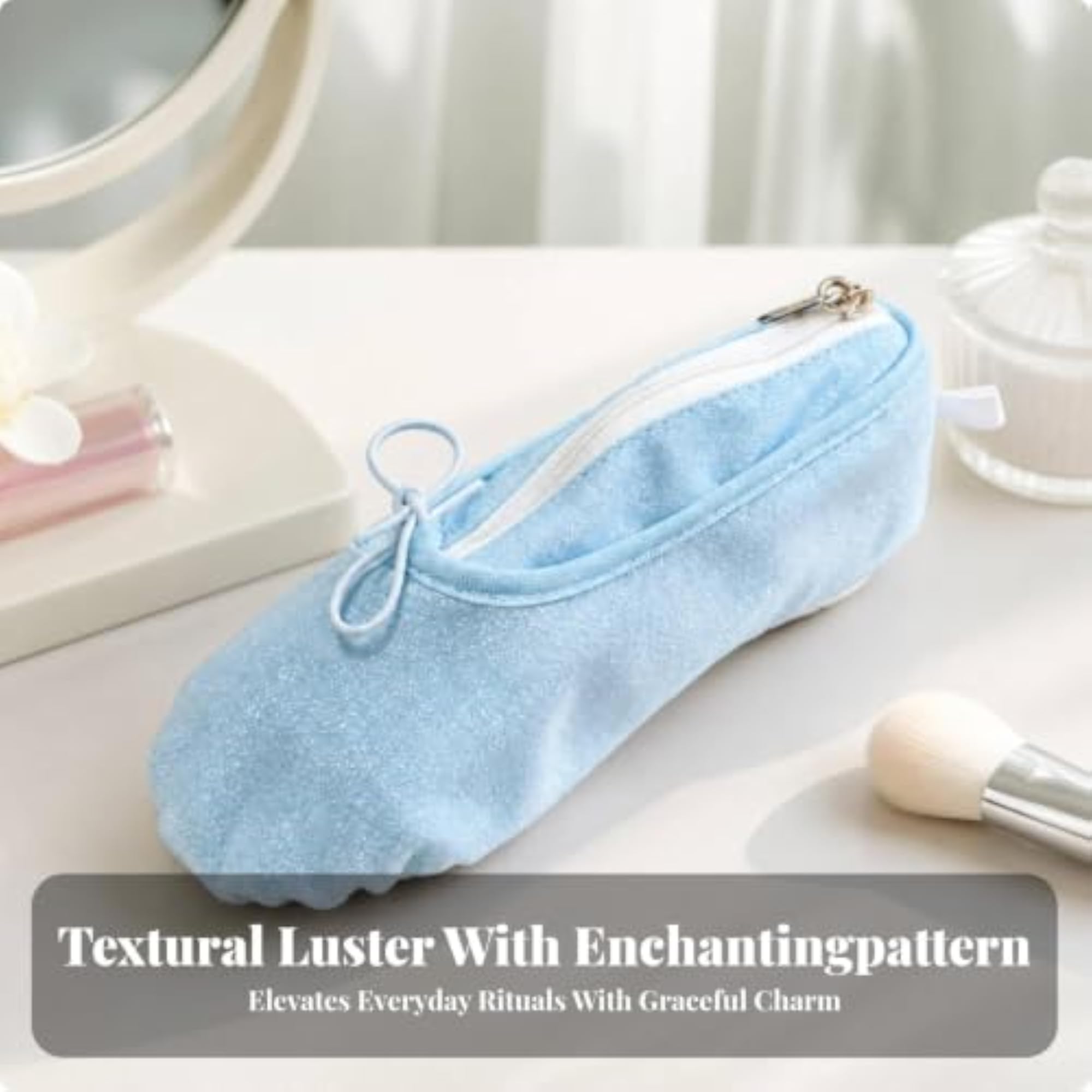 Zippered Ballet Shoe Pouch, Fine Glitter Finish, Travel Makeup Bag