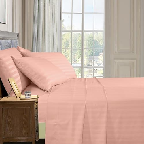 Image of Elegant Comfort Softest and Coziest 4-Piece Sheet Set - 1500 Premium Hotel Quality Microfiber - Deep Pocket, Wrinkle Resistant 4-Piece Damask Stripe Bed Sheet Set, Twin, Dusty Rose