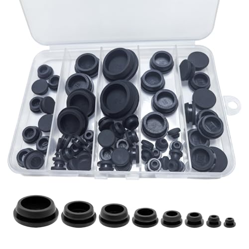 66PCS Black Silicone Rubber Hole Plugs for Round Holes, 8 Sizes Round Car Plugs, Multi-Purpose Silicone Hole Filler Plug Tool Plug Snap Locking for Furniture Car Wiring Hole Cover