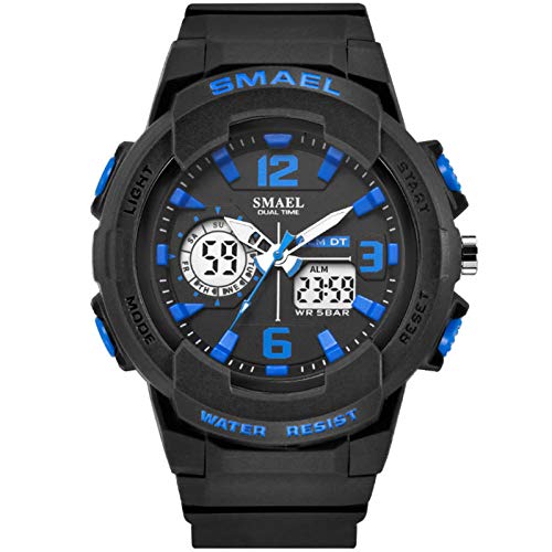 Herren Sport Uhr 5 ATM Wasserdicht Digital Military Uhren Mit Countdown/Timer/Alarm Für Herren, Stoßfest LED Analog Running Man Armbanduhr,Black