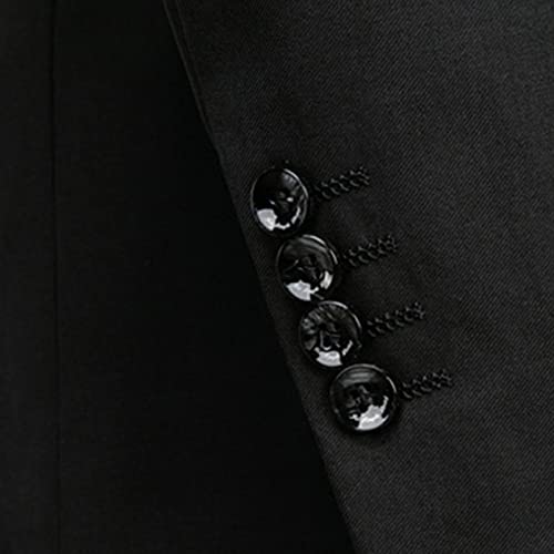 Herren 2 Teiliger chinesischer Tunika Anzug Schlankes Blazer Set mit Stehkragen Knopf Jacken Hosen Sets Traditionelles Uniform Bräutigam Kleid (M,Schwarz) – Bild 5