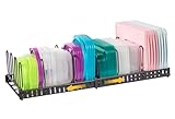Expandable Food Container Lid Organizer,Large Capacity Adjustable 8 Dividers Detachable Lid Organizer Rack for Cabinets, Cupboards, Pantry Shelves, Drawers Keep Kitchen Tidy,Black 10.2”wide,3.6 Pound.