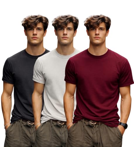 Image of INKKR Men's Solid Round Neck Half Sleeve Classic Cotton Bio-wash T-Shirt Combo | Crew Neck Cotton Tshirt for Men Combo