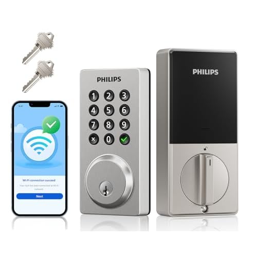 Philips Smart Lock, Smart Door Lock Built-in WiFi, App Remote Control, Keyless Entry Door Lock for Front Door, Deadbolt Lock Auto Lock, Support Alexa & Google, IP54 Waterproof, Black Matte B