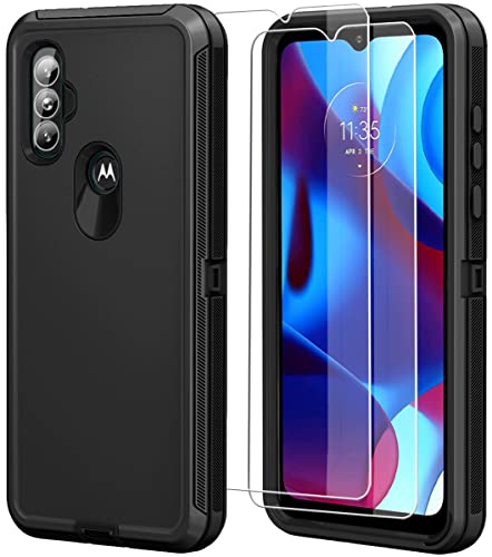 Qinmay Compatible with Moto G Pure Case, Moto G Pure Phone Case, Motorola Moto G Pure Case with Screen Protector, [2 Pcs] [Shockproof] Heavy Duty Protection Phone Case for Moto G Pure,Black