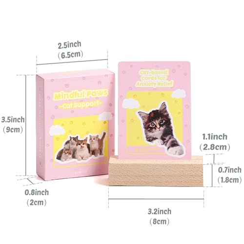 Image of 52 Cat-Themed Affirmation Cards Against Anxiety with Wooden Display Stand - Affirmation Cards for Women - Positive Affirmations Cards for Anxiety Relief, Stress Relief, and Self-Care