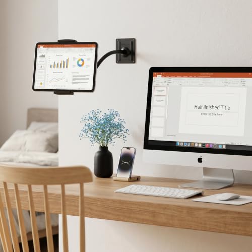 Image of Tablet /iPad Wall Mount Holder With 3*Universal Bases Easily Switch Scenario | Gooseneck 360 Rotating Metal Tablet Wall Mount,iPad Wall Mount,4-13 iPad Pro Air /Smartphone /eReader /Kindle Fire /Galaxy Tab