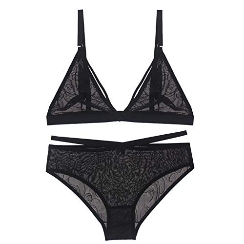 WXQYOOU Women Sexy Lingerie Sets, Sexy Underwear Nightwear Sleepwear Black Sexy Bra Panty Set 2 Pieces for Sexy Time (L)