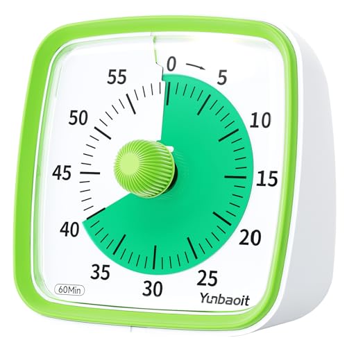 Image of Yunbaoit Visual Timer with Night Light, 60-Minute Countdown Timer for Kids and Adults, Silent Classroom Timer, Time Management Tool for Home, School, or Work (Light Green)