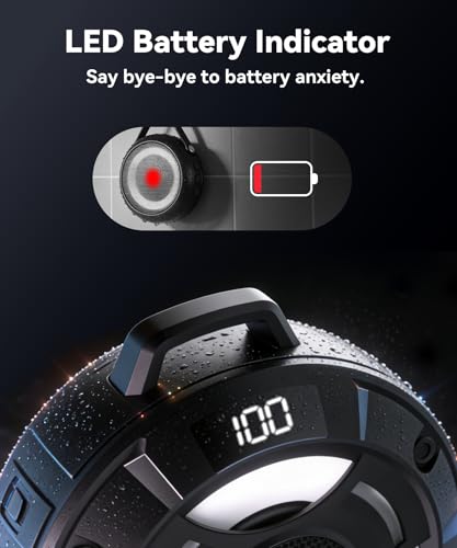 Image of BassBloom Room 1 Portable Bluetooth Speaker, IPX7 Waterproof Shower Speaker with 12W Powerful Sound, 15H Playtime, LED Power Display, RGB Lights, for Pool, Beach, Camping(Black)