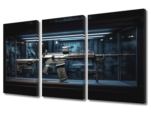 Wall Art 3d View Powerful Weapon Prints Wall Art Artwork for Home Walls Gun Painting Art Wall Office Boy's Room Decor 3 Pieces Wall Art Framed Modern for Living Room Home Decor, 36x24inch