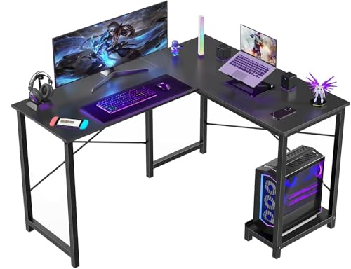 Image of Callas L Shaped Computer Desk - Gaming Corner 50 Inch PC, Computer Corner Desk, Writing Workstation with Wooden Desktop CPU Stand for Home, Office, Room & Small Space (Black - ST-22 Black(R))