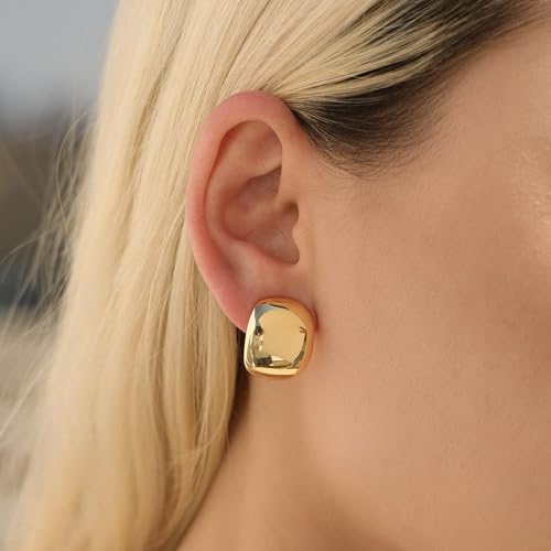 MUYAN Gold Silver Chunky Clip on Earrings for Women Curved Square Thick Clip Earrings Everyday Lightweight Jewelry4