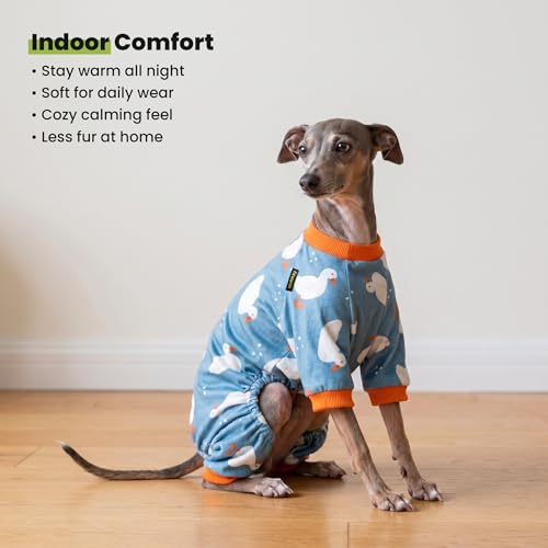 Image of Fitwarm Adorable Duck Dog Pajamas, Warm Winter Dog Clothes for Small Dogs Boy Girl, Cozy Pet Onesie with Feet, Blue, White, Orange, Medium