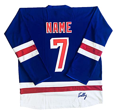 Peace Sign Hockey Jerseys - We Customize with Your Name and Number (Blue, Adult Goalie Cut)