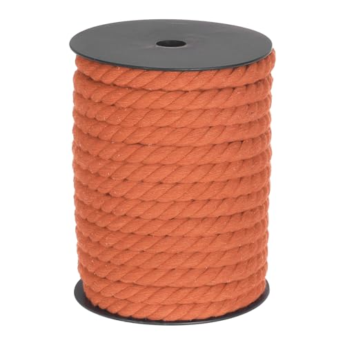MECCANIXITY Cotton Rope 3 Strand Twisted Braided Rope Cord, Orange 10mm x 75ft Craft Rope Cord Cotton for Wall Hanging, Plant Hanger, Knitting, Macrame Knotting