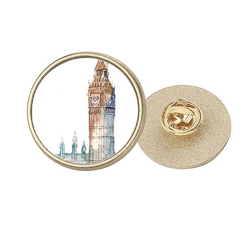Broche Big Ben ronde en métal doré M pour personnaliser un vêtement uni