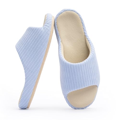 Image of Chantomoo Womens Slipper Memory Foam Comfy Rubber Sole House Bedroom Slipper Slides Light Blue Size