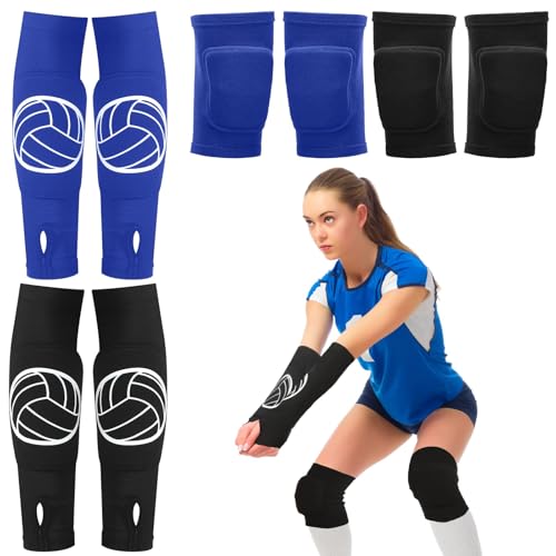 Sosation 2 Set Volleyball Knee Pads Volleyball Arm Sleeves,Black, Blue