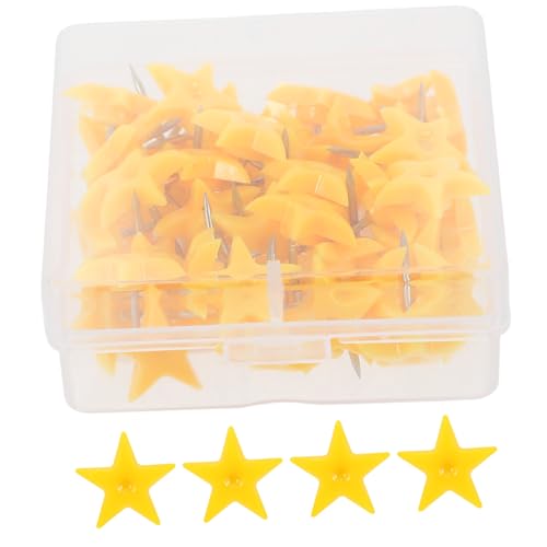 jojofuny 50 Piezas Pins De Empuje Pequeños Chinchetas Estéticas Tachuelas para Colgar En La Pared Alfileres Coloridos Tachuelas De La Oficina Estrella Alfileres De Papel El Plastico Yellow