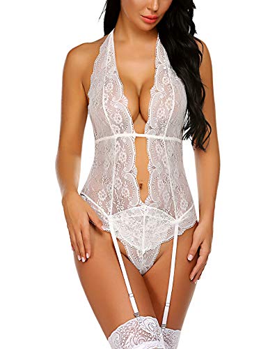 ADOME Fishnet Lingerie for Women Body Suits Sexy Bridal Gift White Medium
