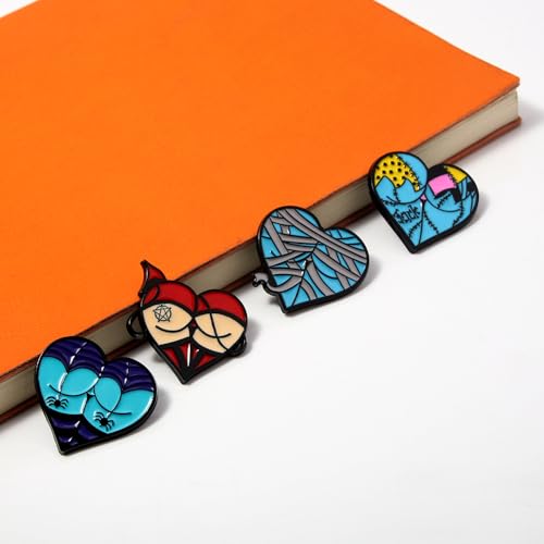 Image of 5Pcs Halloween Ghost Enamel Brooch - Pumpkin Reaper /Death's Scythe Devil Boo Lapel Pin - Cute Flower Smile Heart leaves Pattern Badges Gifts for Women Men