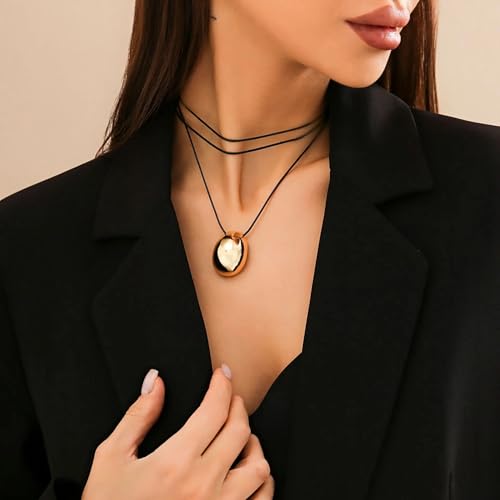 Gold Oval Pendant Necklace Minimalist Dainty Chunky Bold Necklace for Women2