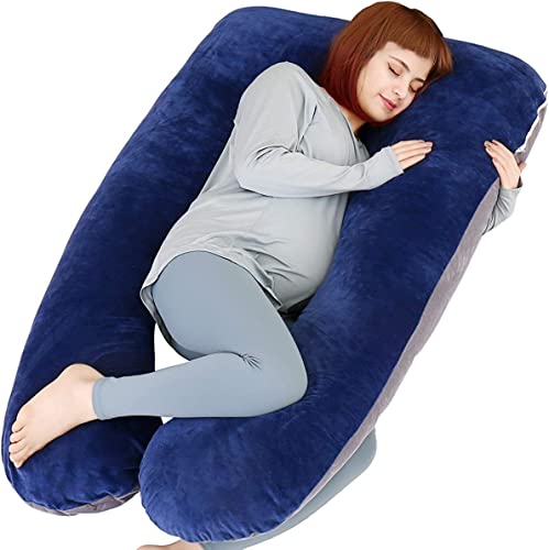 Image of U-Shaped Sleeping Pregnancy Pillow| Removable Washable Velvet Covers with Zipper| PregnoCare Fibres| Maternity, Nursing| Full Body Soft-Support Bump, Head, Back, Shoulder, Hips, Legs and Belly (Blue)