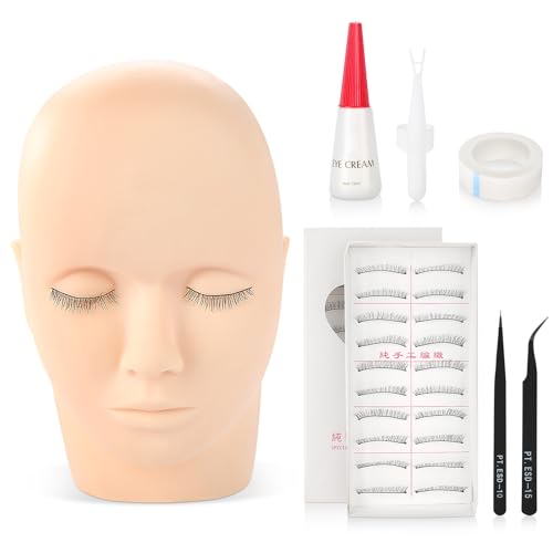 Cocoarm Lashes Kit for Beginner Eyelash Extensions Practice Set Mannequin Training Head False Eyelash Make Up Practice Kit for Makeup Training and Eyelash Graft