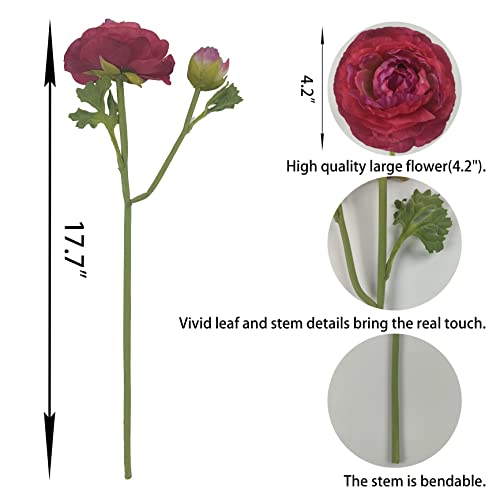 Atfl Ranunculus Artificial Flowers,6 Pcs Faux Ranunculus Flowers With Real Touch Stem,Artificial Ranunculus Flowers,Silk Ranancolus Bouqurt (Red And Purple) #TOP1