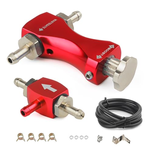 MiJunHD Manual Boost Controller Universal Aluminum Pressure Regulation Valve Kit with Mounting Bracket Hose for Turbocharged Engine Components (Red 1-Piece)