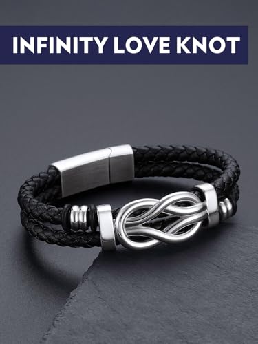 Bandmax Infinity Love Knot Bracelet for Men Black Leather Love Link Cuff Bracelet Mens Gifts for Father's Day Birthday Anniversary Christmas3