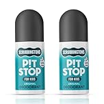 Scrubbingtons Pit Stop Kids Deodorant Natural Roll On For Children, Teens. Made in UK, 98% Natural Ingredients For Sensitive Skin. Paediatrician approved, Aluminium & Alcohol Free, Original, 75ml x 2