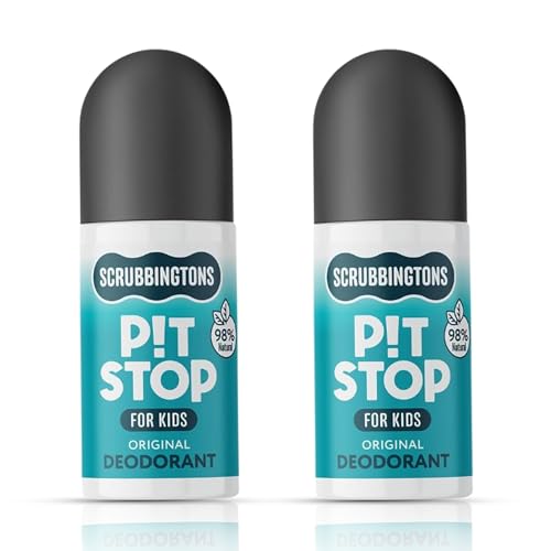 Scrubbingtons Desodorante Natural Roll On para Niños, Adolescentes. Hecho en Reino Unido, 98% Ingredientes Naturales, Aprobado por Pediatras, Sin Aluminio ni Alcohol, 75ml x 2