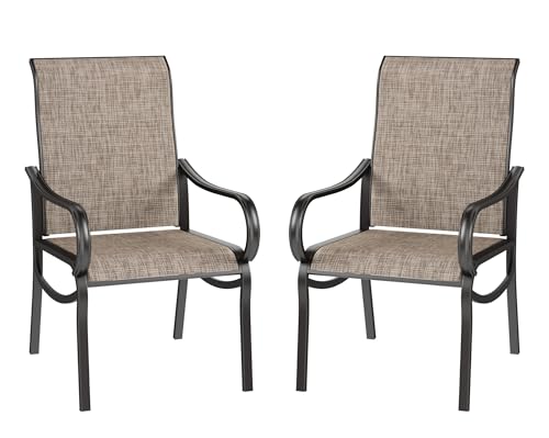 Image of PHI VILLA Patio Chairs Set of 2, High Back Outdoor Dining Chairs with Thicken Textilene Mesh Fabric & E-Coating Metal Frame All Weather for Deck Lawn Garden