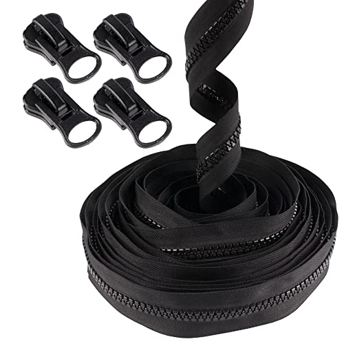 Fermeture éclair en plastique séparant de 9,1m #8 avec 4 tirettes coulissantes Delrin noir