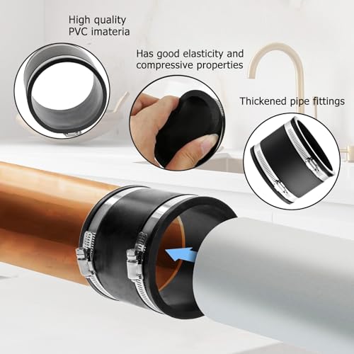 XINSUO 100mm Flexible Gummi Muffe, PVC Elastomer Muffe,Gummimuffe Gummikupplung, Rohrverbinder für PVC und Edelstahl,für Rohrventilator,Zum Anschluss von Rohrventilatoren, Kohlefiltern