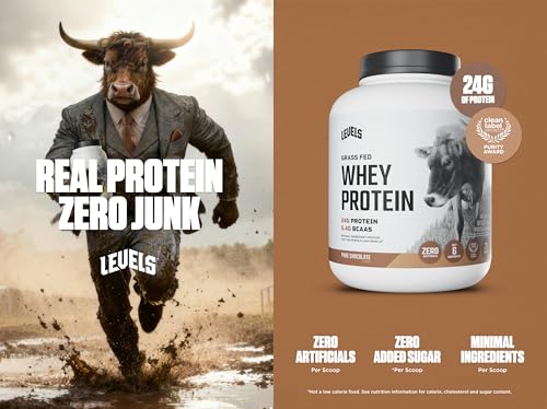 Image of Levels Grass Fed Whey Protein Powder, No Artificials, 24G of Protein, Pure Chocolate, 5LB