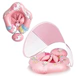 Pink Unicorn Newborn Baby Swimming Float 0-6 Months,Baby Inflatable Seat Swimming Ring Water Floats Baby Swim Floats Ring,Inflatable Baby Pool Float with Canopy for 6-12 Months Toddlers Infant Babies