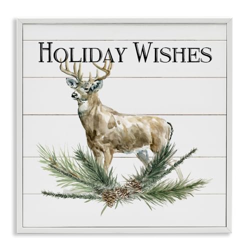 Holiday Wishes Seasonal Deer, 17 x 17 Inch Framed Giclée Print