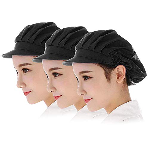 Tongliang Kochmütze Kochen Hut Mesh Atmungsaktiv Staubmütze Arbeitshut Elastich Industrie Werkstatt Hut Kappe zum Unisex Schwarzer Netz- und Stoffstil 3Pcs Cover