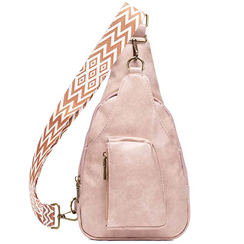 WINSEAD Crossbody Sling Bag for Women Leather Small Fanny Pack Purses Chest Bags PU Shoulder Backpack for Women Men Teen Girls, 5c Style-pink, Pink Bag