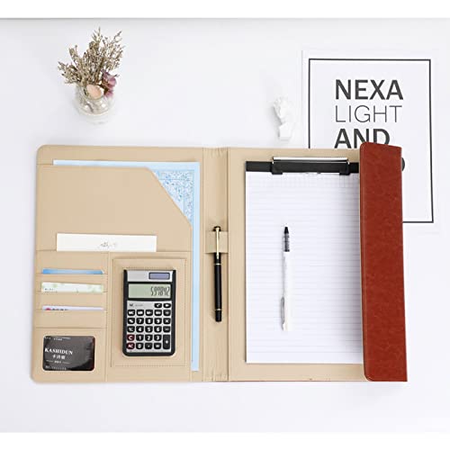 Portfolio A4 en cuir bleu avec calculatrice 12 chiffres pour documents
